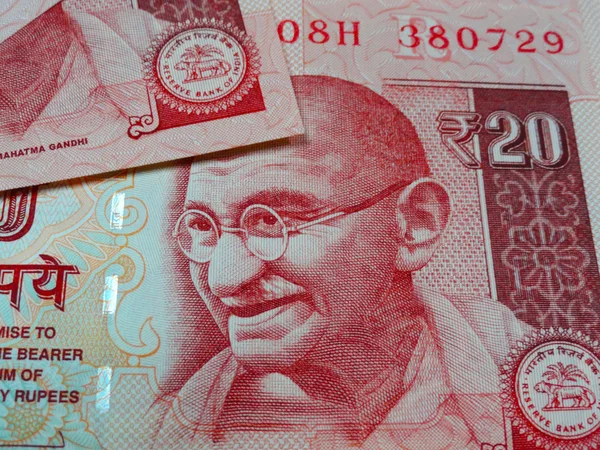 Makro çekim yirmi Rupi Hint banka notları