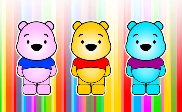 Ilustração de três personagens engraçados em fundo colorido — Fotografia de Stock