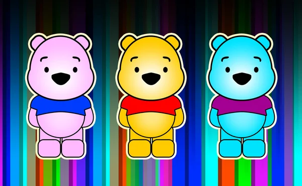 Ilustração de três personagens engraçados em fundo colorido — Fotografia de Stock