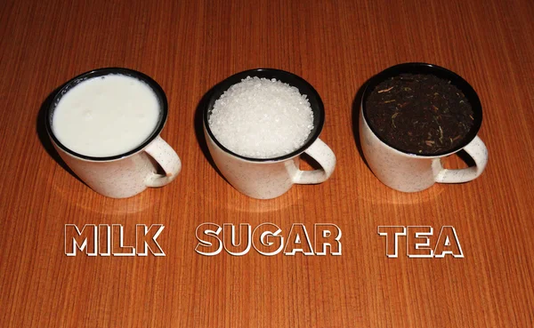 Kupası, Kuru Çay yaprağı, şeker, süt resim yazısı metni ile tam
