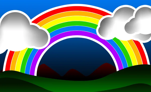 Abstraktní Rainbow s mraky, hory — Stock fotografie