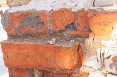 Dokulu arka plan veya stüdyo zemin çürümüş eski kırmızı tuğla açık