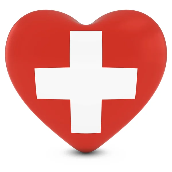 Love Switzerland Concept Image - Heart textured with Swiss Flag — Stock Photo, Image