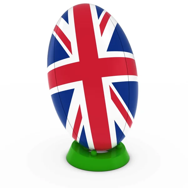 Rugby del Reino Unido - Union Jack Flag en Standing Rugby Ball —  Fotos de Stock