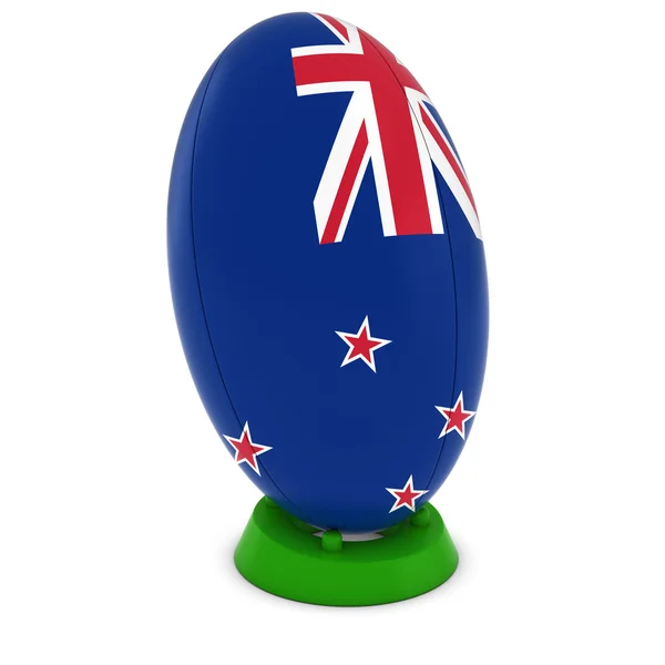 Rugby da Nova Zelândia - Bandeira da Nova Zelândia em pé bola de rugby — Fotografia de Stock