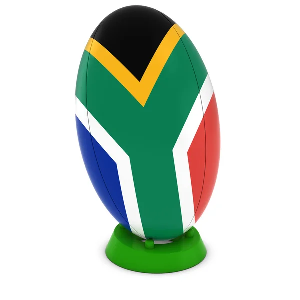 Jižní Afrika Rugby - jihoafrický vlajky na stojící Rugby míč — Stock fotografie