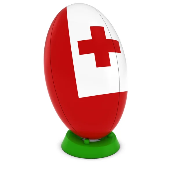 Tonga Rugby - Tongan Flag on Standing Rugby Ball — Stock Photo, Image