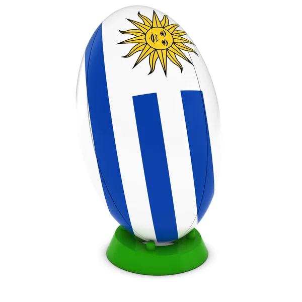 Rugbi Uruguay Bendera Uruguay pada Bola Rugbi Berdiri — Stok Foto