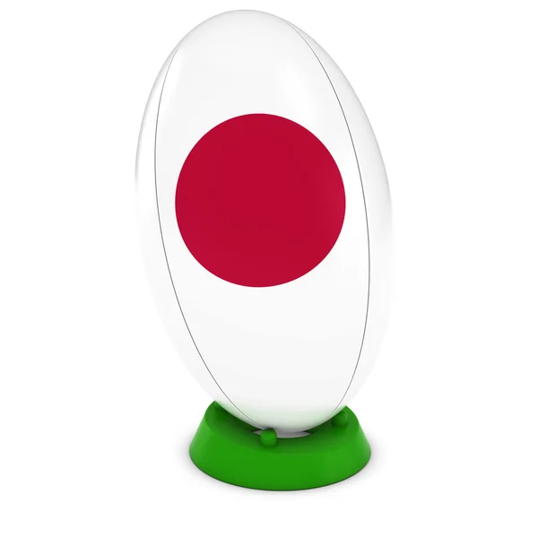 Giappone Rugby - Bandiera giapponese sulla palla da rugby in piedi — Foto Stock