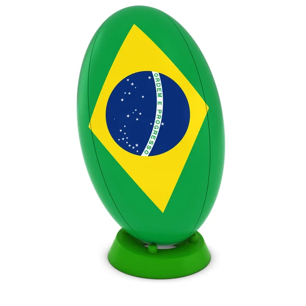 Brasile Rugby Bandiera Brasiliana su Standing Rugby Ball — Foto Stock