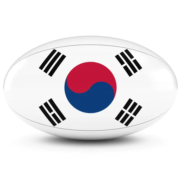 Corea del Sud Rugby - Bandiera sudcoreana su pallone da rugby su bianco — Foto Stock