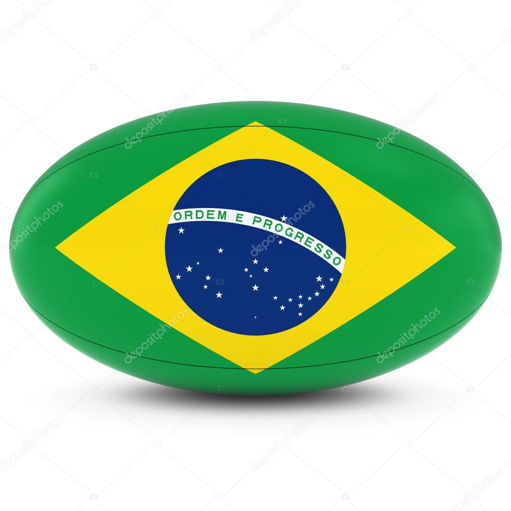 Brasil Rugby - Bandeira Brasileira na Bola de Rugby em Branco