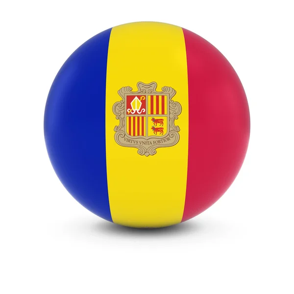 Bola de Bandeira de Andorra - Bandeira de Andorra na Esfera Isolada — Fotografia de Stock