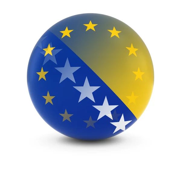 Bosnisch-herzegowinischer und europäischer Fahnenball - verblassende Fahnen von Bosnien-Herzegowina und der EU — Stockfoto