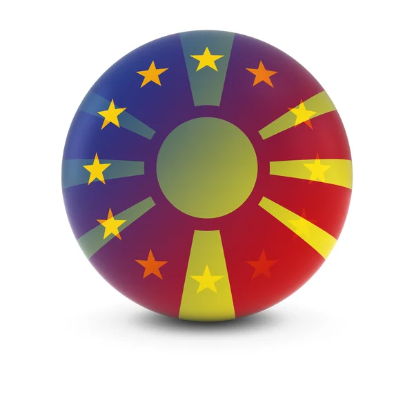 Ballo della bandiera macedone ed europea - Bandiere sbiadite della Macedonia e dell'UE — Foto Stock