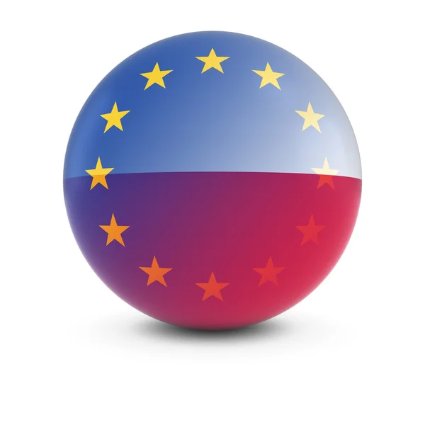 Baile de la bandera polaca y europea - Banderas decolorantes de Polonia y la UE —  Fotos de Stock