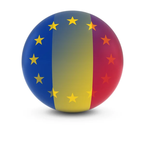 Romanian and European Flag Ball - Fading Flags of Romania and the EU — Stock Photo, Image