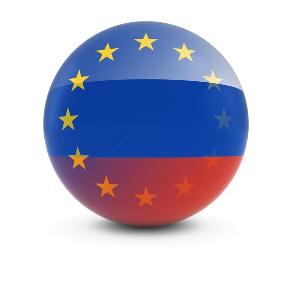 Pelota de Bandera Rusa y Europea - Banderas Descoloridas de Rusia y la UE —  Fotos de Stock