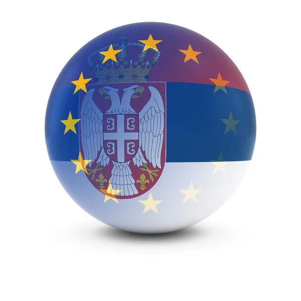 Serbiska och europeiska flaggan Ball - Fading flaggor av Serbien och Eu — Stockfoto