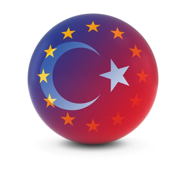 Bola de Bandeira Turca e Europeia - Bandeiras desbotadas da Turquia e da UE — Fotografia de Stock
