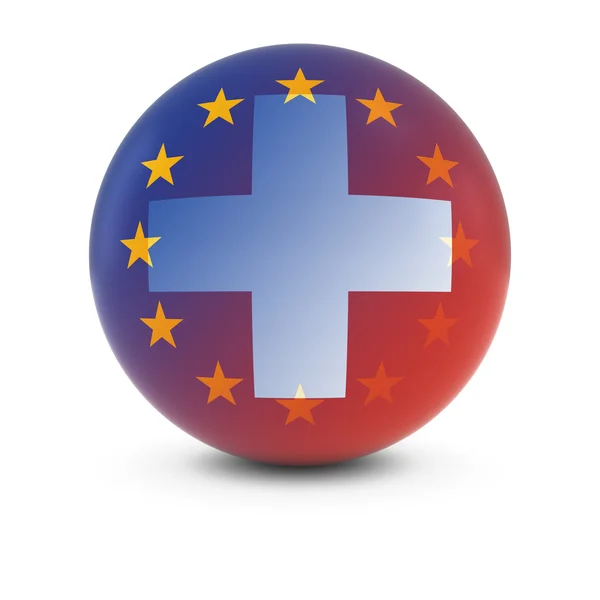 Baile de la bandera suiza y europea - Banderas que se desvanecen de Suiza y la UE —  Fotos de Stock