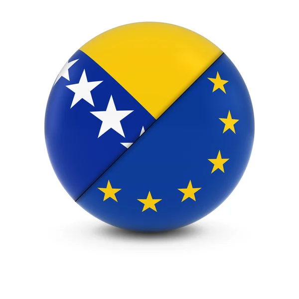 Bola de Bandeira da Bósnia-Herzegovina e da Europa Bandeira dividida da Bósnia-Herzegovina e da UE — Fotografia de Stock