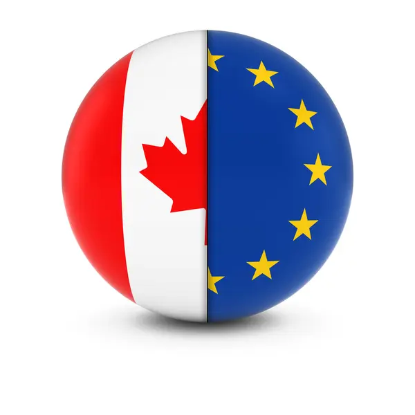 Bola de bandeira canadense e europeia - Bandeiras divididas do Canadá e da UE — Fotografia de Stock