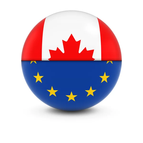 Bola de bandeira canadense e europeia - Bandeiras divididas do Canadá e da UE — Fotografia de Stock