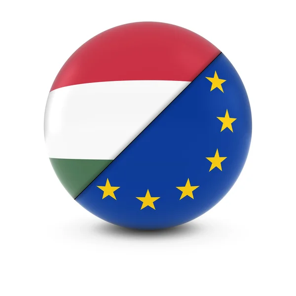 Baile de la bandera húngara y europea - Banderas divididas de Hungría y la UE —  Fotos de Stock