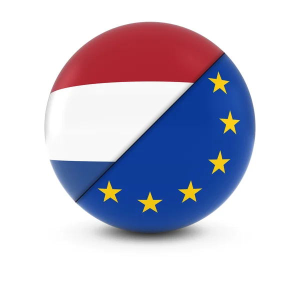 Pelota de bandera holandesa y europea Banderas divididas de los Países Bajos y la UE —  Fotos de Stock