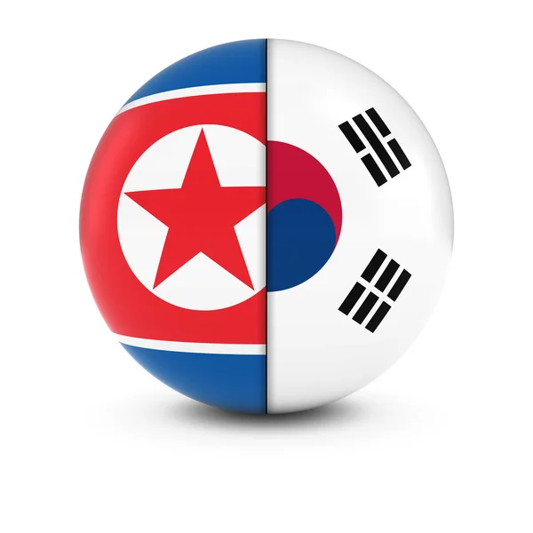 Bandiera nordcoreana e sudcoreana Bandiere divise della Corea del Nord e della Corea del Sud — Foto Stock
