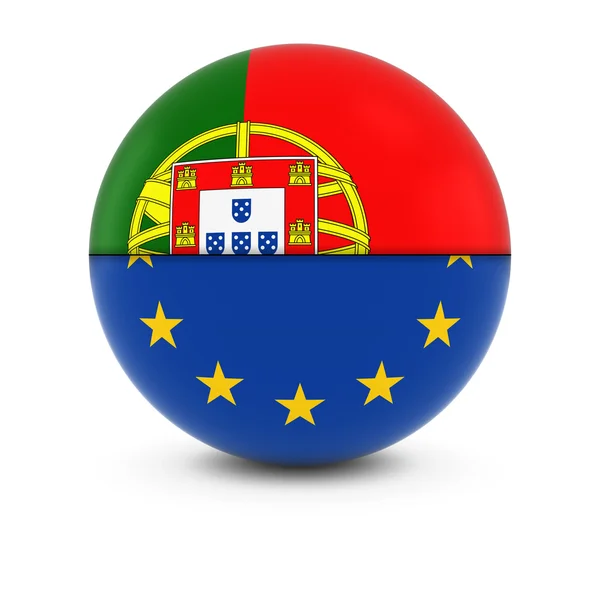 Portugisiska och europeiska flaggan Ball - Split flaggor för Portugal och Eu — Stockfoto