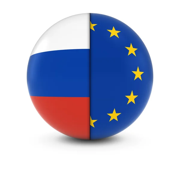 ロシアと欧州の国旗ボール - ロシアと Eu の分割フラグ — ストック写真