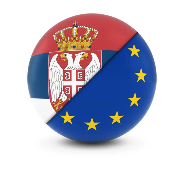 세르비아어와 유럽 깃발 볼-세르비아와 Eu의 분할 플래그 — 스톡 사진