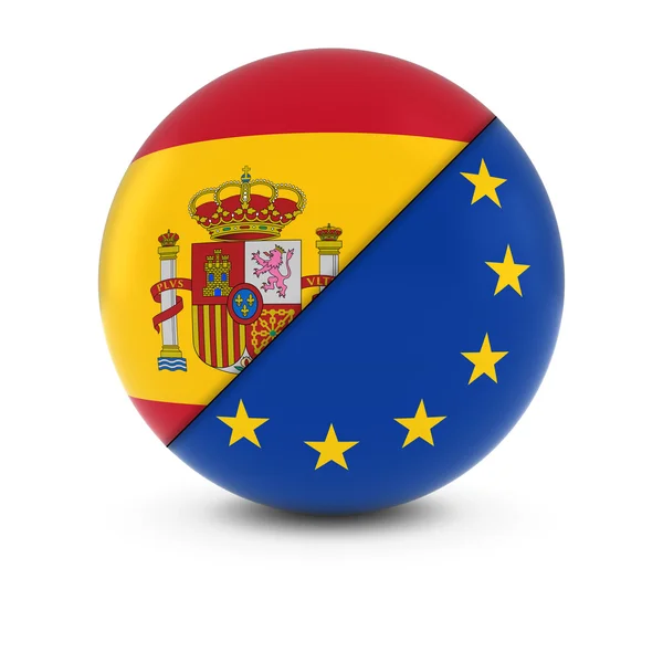 Spanska och europeiska flaggan Ball - Split flaggor av Spanien och Eu — Stockfoto