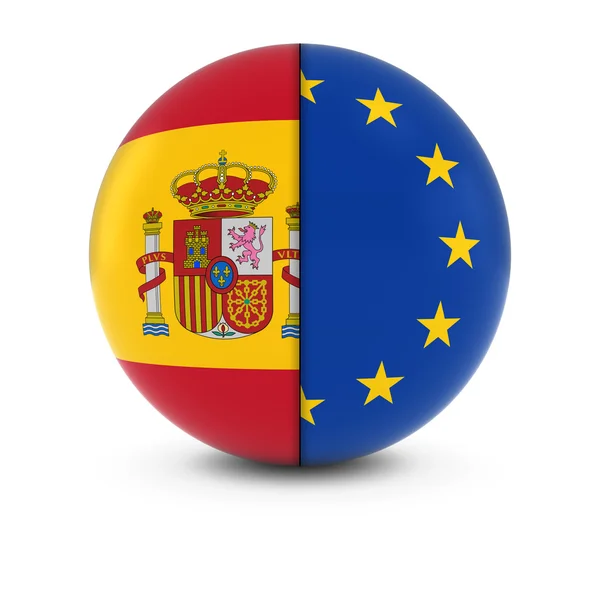 Spanska och europeiska flaggan Ball - Split flaggor av Spanien och Eu — Stockfoto