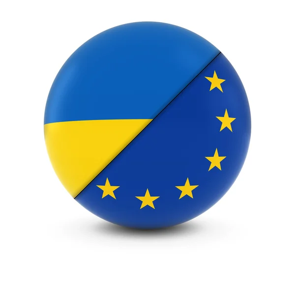 Oekraïense en Europese vlag bal - Split vlaggen van Oekraïne en de Eu — Stockfoto