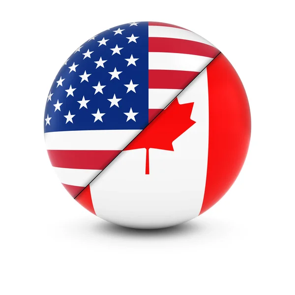 Amerikaanse en Canadese vlag bal - Split vlaggen van de VS en Canada — Stockfoto