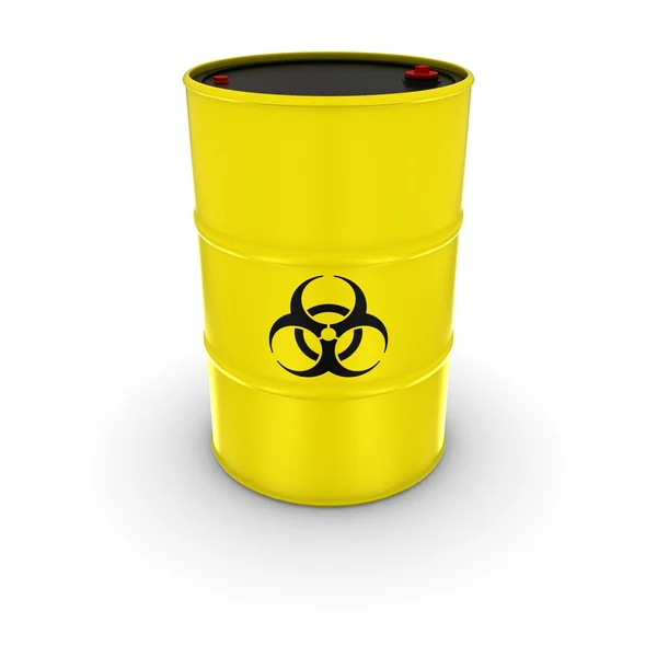 Na białym tle żółty Biohazard lufa ilustracja 3d — Zdjęcie stockowe