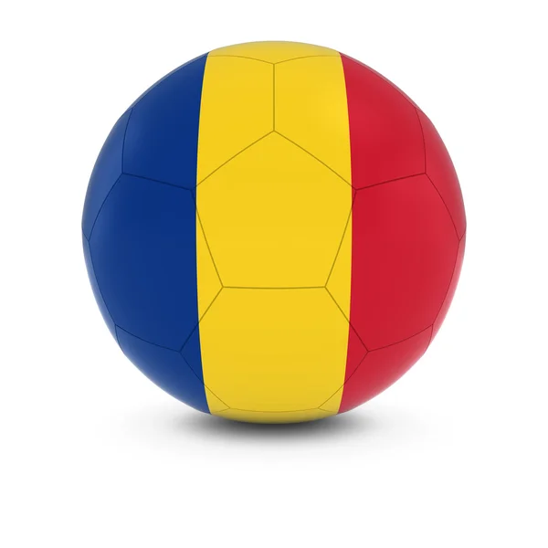 Romênia Futebol - Bandeira romena na bola de futebol — Fotografia de Stock