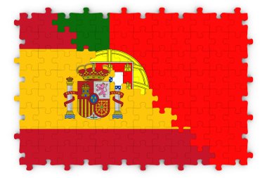 İspanyolca ve Portekizce ilişkiler kavramı görüntü - İspanya ve Portekiz parçalı bulmaca bayrakları