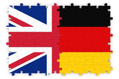 İngiliz ve Alman ilişkileri kavramı görüntü - İngiltere ve Almanya parçalı bulmaca bayrakları