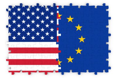 Avrupa ve Amerikan ilişkileri kavramı görüntü - Avrupa Birliği ve Amerika Birleşik Devletleri parçalı bulmaca bayrakları