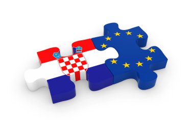 Hırvatistan ve AB Puzzle parçaları - Hırvat ve Avrupa bayrak Yapboz 3d çizim