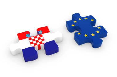 Hırvatistan ve AB Puzzle parçaları - Hırvat ve Avrupa bayrak Yapboz 3d çizim