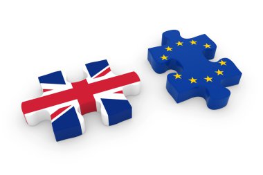 İngiltere ve AB Puzzle parçaları - İngiliz ve Avrupa bayrak Yapboz 3d çizim