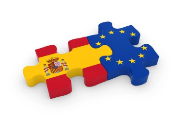 İspanya ve AB Puzzle parçaları - İspanyolca ve Avrupa bayrak Yapboz 3d çizim
