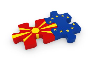 Makedonya ve AB Puzzle parçaları - Makedonca ve Avrupa bayrak Yapboz 3d çizim