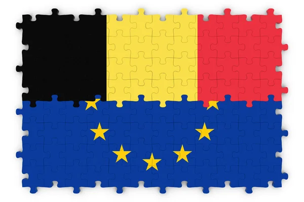 ベルギーと欧州の関係概念イメージ - ベルギーと欧州連合のジグソー パズルのフラグ — ストック写真
