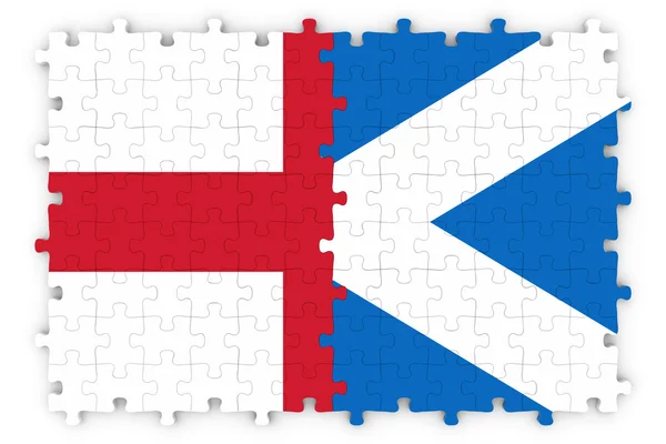 Imagen del concepto de relaciones inglés y escocés - Banderas de Inglaterra y Escocia Jigsaw Puzzle — Foto de Stock